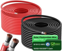 Solar Panel Wire 50Ft Black and 50Ft Red Kit, 10AWG (6mm²) Solar Panel Extens…