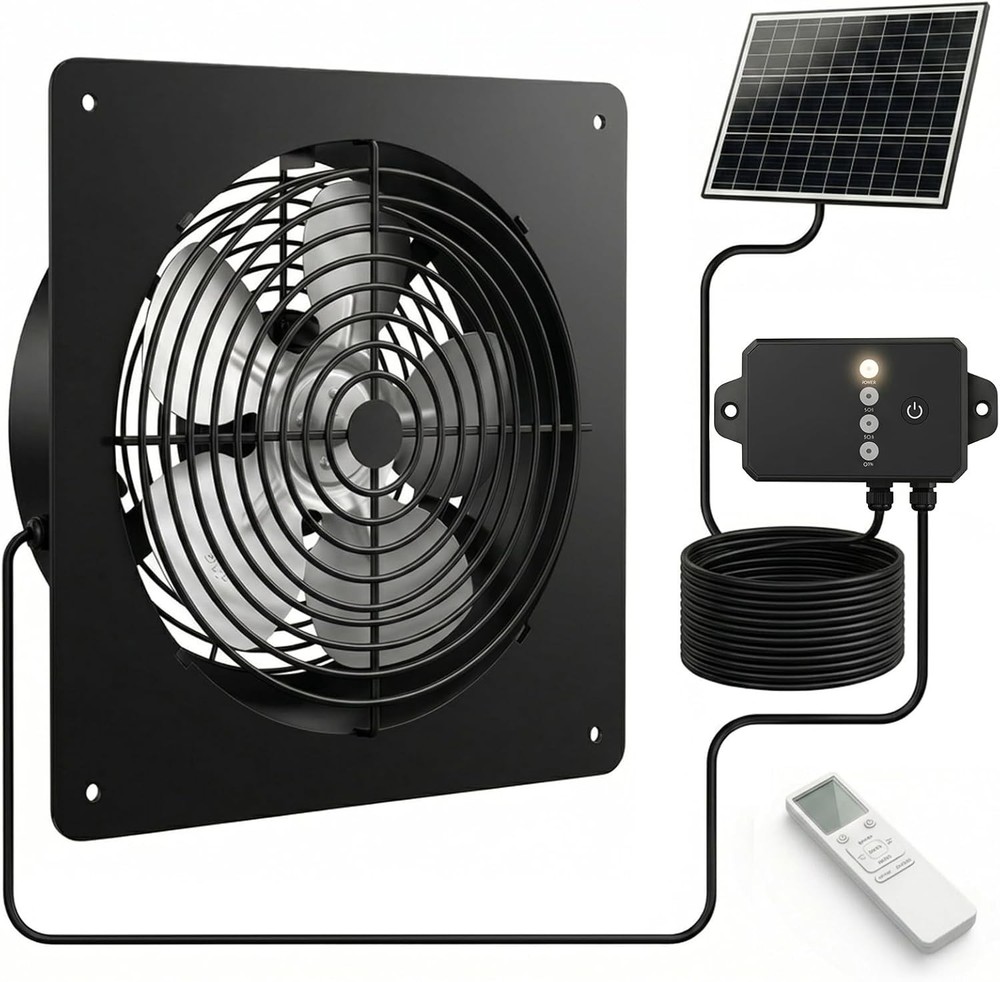 Solar Ventilation Fan 15W Panel 4000mAh Remote