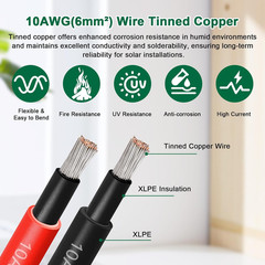 Solar Panel Wire 10 Awg(6Mm²) – Solar Extension Cable 100Ft Black & 100Ft Red 10