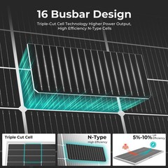 200W 400W 600W 2000W 16BB N-Type Solar Panel 25.6% Efficiency Off-Grid Power PV