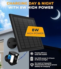 8W Solar Panel Charger 2-Pack for Ring Cameras, Waterproof, USB-C Adapter, 10ft