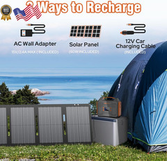Portable Solar Generator 300W Portable Power Station with Foldable 60W Solar