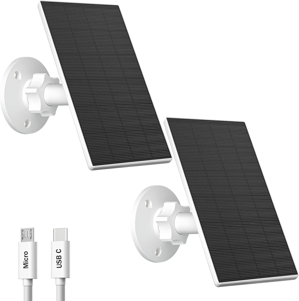 Solar Panel for Security Camera, 2 Pack 2W Solar Charger with Micro USB & USB-C