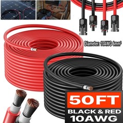 50ft Black +50ft Red 10AWG Solar Panel Extension Cable Flexible Wire Connectors