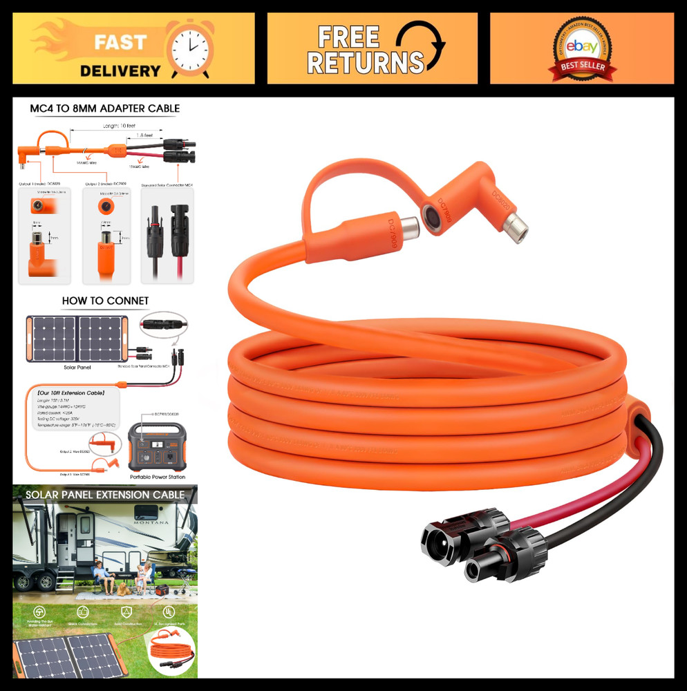 10FT MC4 to DC 8mm Adapter Cable for Solar Generator, Portable Power Supply