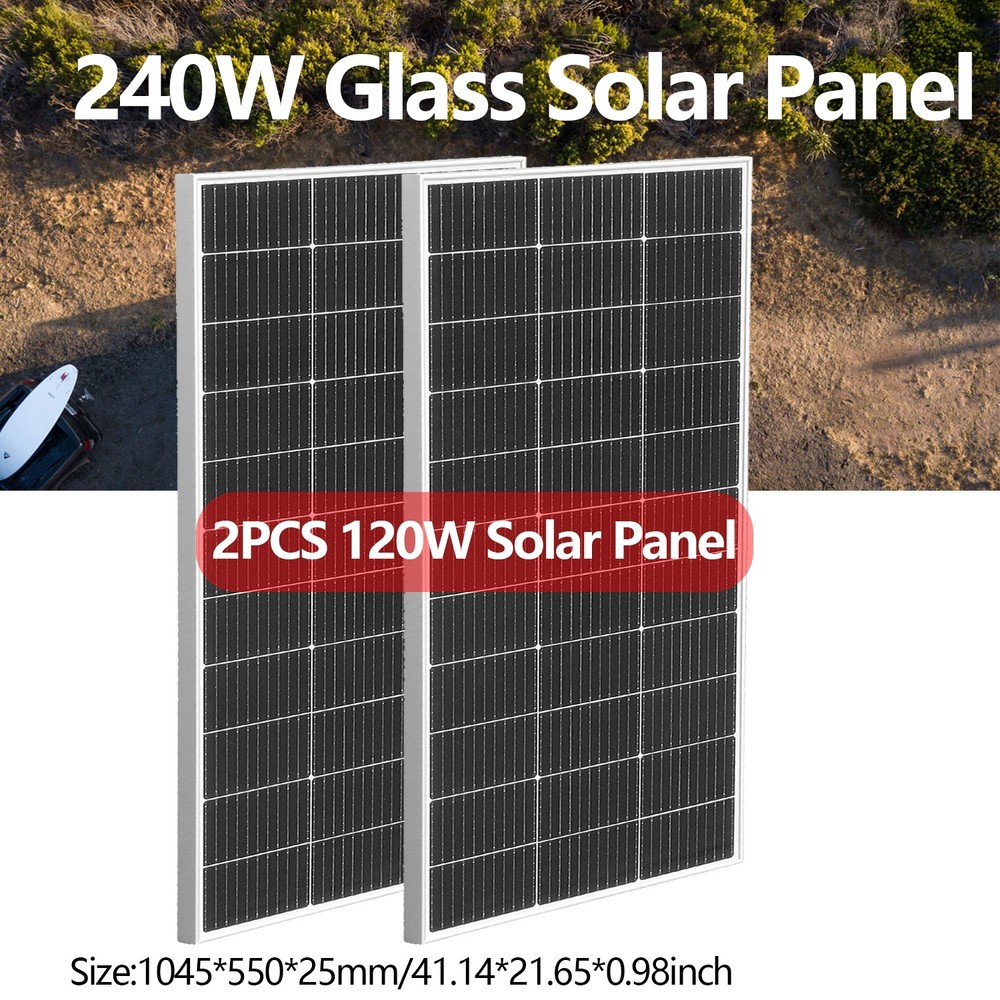 240W Glass Solar Panel Monocrystalline Photovoltaic for RVs Camping Boat – NEW