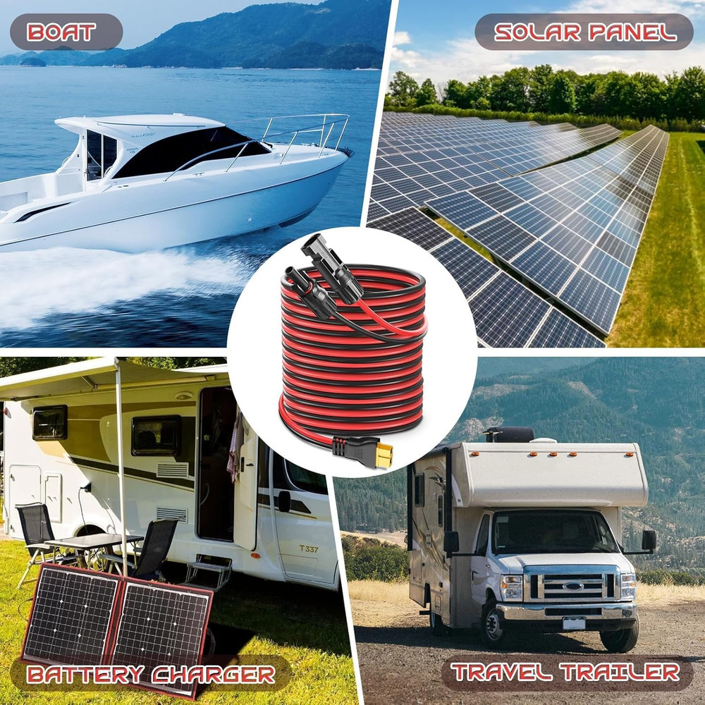 Cable adaptador solar a XT60 30 pies 10AWG para baterías y generadores solares