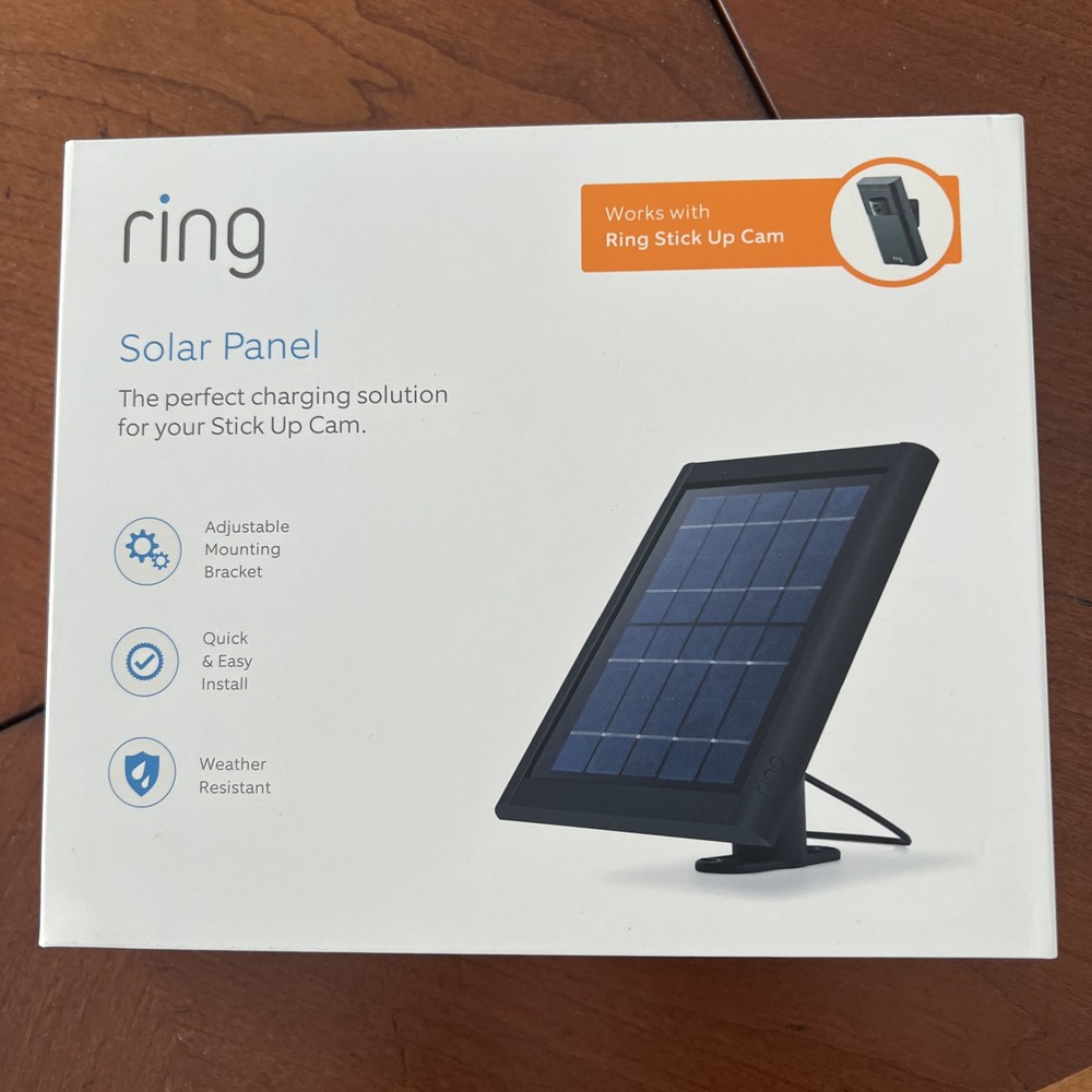 RING SOLAR PANEL, Rechargeable Power-Black-Weather Resistant-Brand New