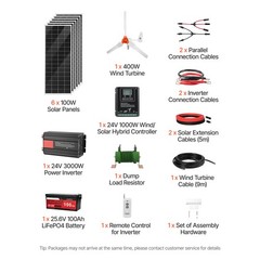 Uimoso 24V 1000W Renewable Energy Kit with Solar Panels and Wind Turbine