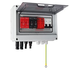 600V Solar Combiner Box, 2 Inputs 1 Output, 15A Fuse, 63A Circuit Breaker, SPD,