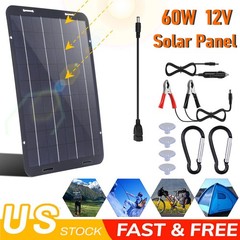 60W 12V Solar Panel Trickle Charger Battery Charger Kit Maintainer Boat Car RV