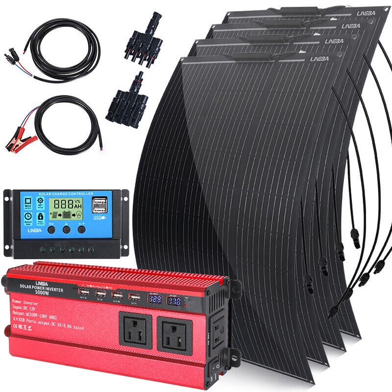 5000W Power System for Home RV 400W Flexible Solar Panel Starter Kit & Inverter