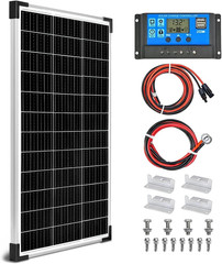 100W Monocrystalline Solar Panel Kit with Charge Controller & Battery Clips