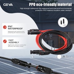 GEYA PV Wire Connector 10 AWG Solar Panel Extension Cable 1Pair Black & Red 6mm²