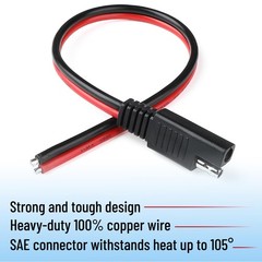 Bates- SAE Connector Cable, 12 Inch, 8 Pack, 14 AWG, 2 Pin Single Plug Quick…