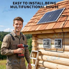 Solar Powered Fan with Dual IP57 Waterproof Fans Size 28cm*28cm for Chicken Coop