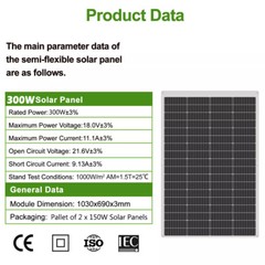 300W 12V Monocrystalline Solar Panel 12BB Cell For Home RV Pallet of 2X150W