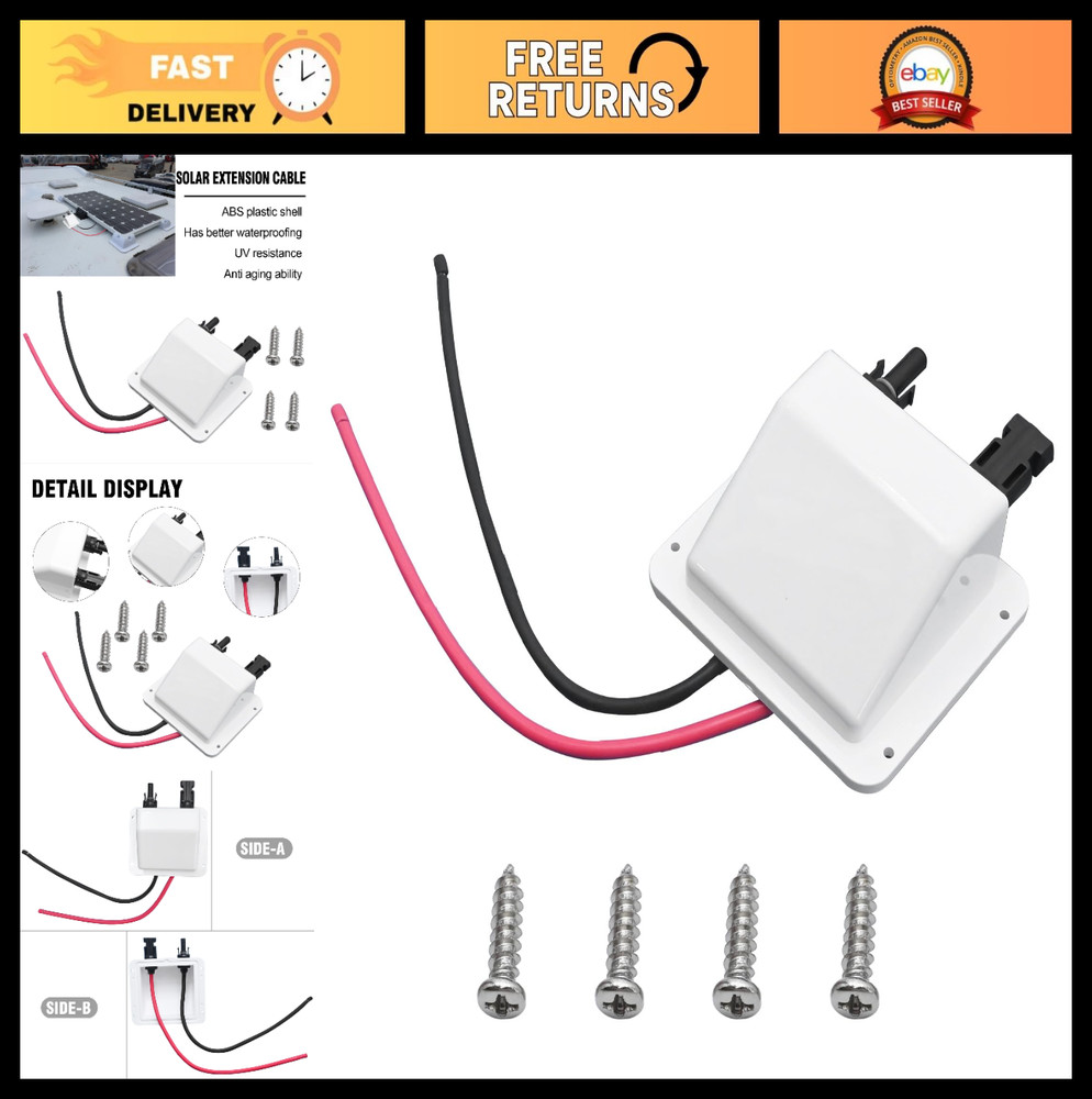 White Solar Cable Entry Gland Box, 1FT 10AWG Soft Extension Cable & Connector, U