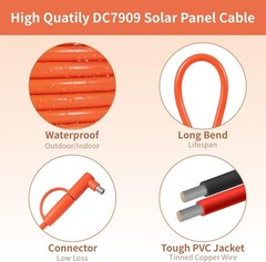 Solar Connector to DC 8mm Adapter Cable 5FT, 12AWG + 14AWG Tinned Copper Wire wi