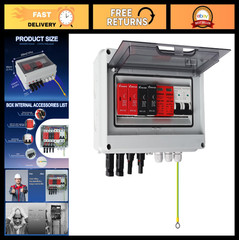 600V Solar Combiner Box, 2 Inputs 1 Output, 15A Fuse, 63A Circuit Breaker, SPD,