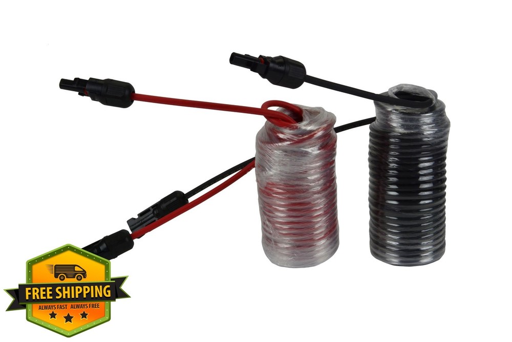TEMCo Solar Panel Extension Cable 12 AWG 25ft Red/Black MC4