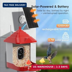 Smart Bird Feeder with Camera, Solar Panel & 5200mAh Battery, 4K HD Video, AI Id