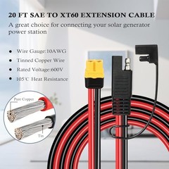 10AWG SAE to XT60 Connector Extension Cable XT60 Female to SAE Cable With 20FT