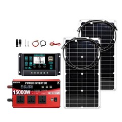 15000W Peak Solar System Kit 2pcs Flexible Panel DC12V/24V AC110V/220V Inverter