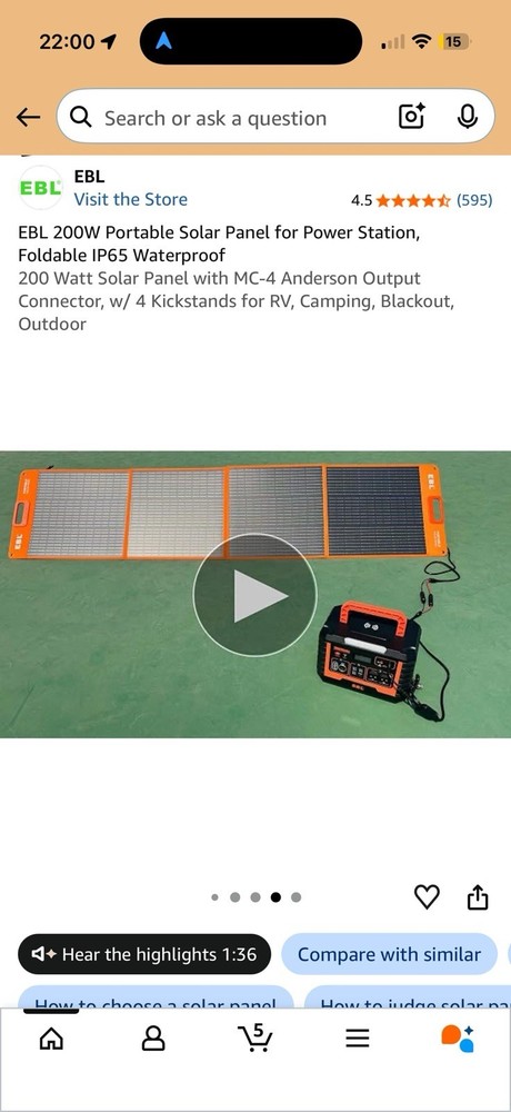 EBL 200W Portable Foldable Monocrystalline Solar Panel MC4 Waterproof RV