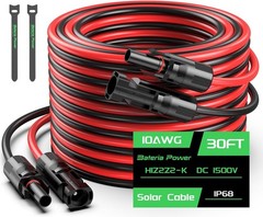 30FT 10AWG Solar Panel Extension Cable with Waterproof Connectors for RV