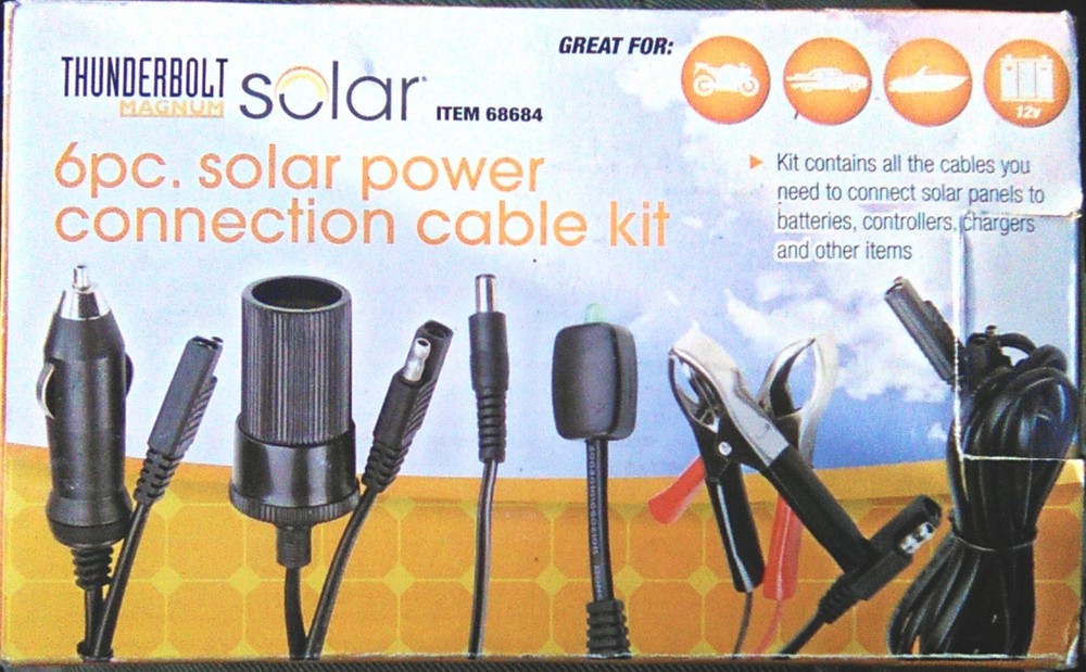 THUNDERBOLT MAGNUM 6PC SOLAR PANEL POWER CONNECTION CABLE KIT 12 VOLT 68684 PORT