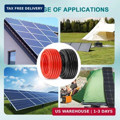10AWG Solar Wire 6mm², 2 Pack 50FT Red & Black Solar Panel Cable, 84 Strands Tin