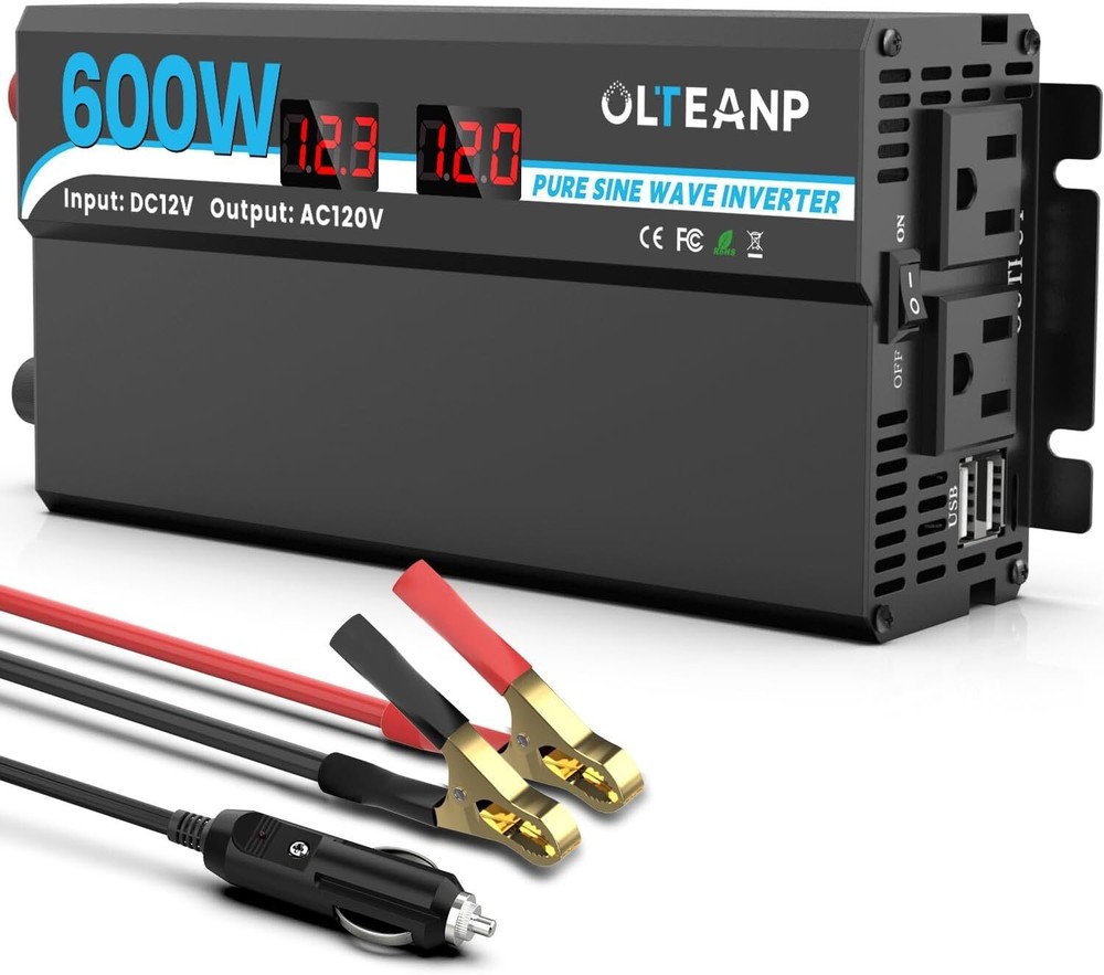 600 Watt Power Inverter Pure Sine Wave 12V DC 120V AC Converter Car Truck SUV