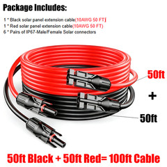 100FT 10 AWG Solar Panel Extension Cable PV Wire +Pair Solar Connectors 6mm²