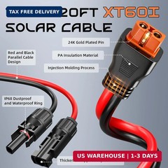 20FT 10AWG Solar to XT60i, Gibbab 3 6 10 16 20 25FT Solar Panel Connector to XT6