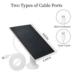 4W White Waterproof Solar Panel Charger for Security Camera Type C Micro USB