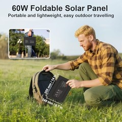 Portable Solar Panel Charger with USB-C, USB-A and DC Outputs – Foldable 60W