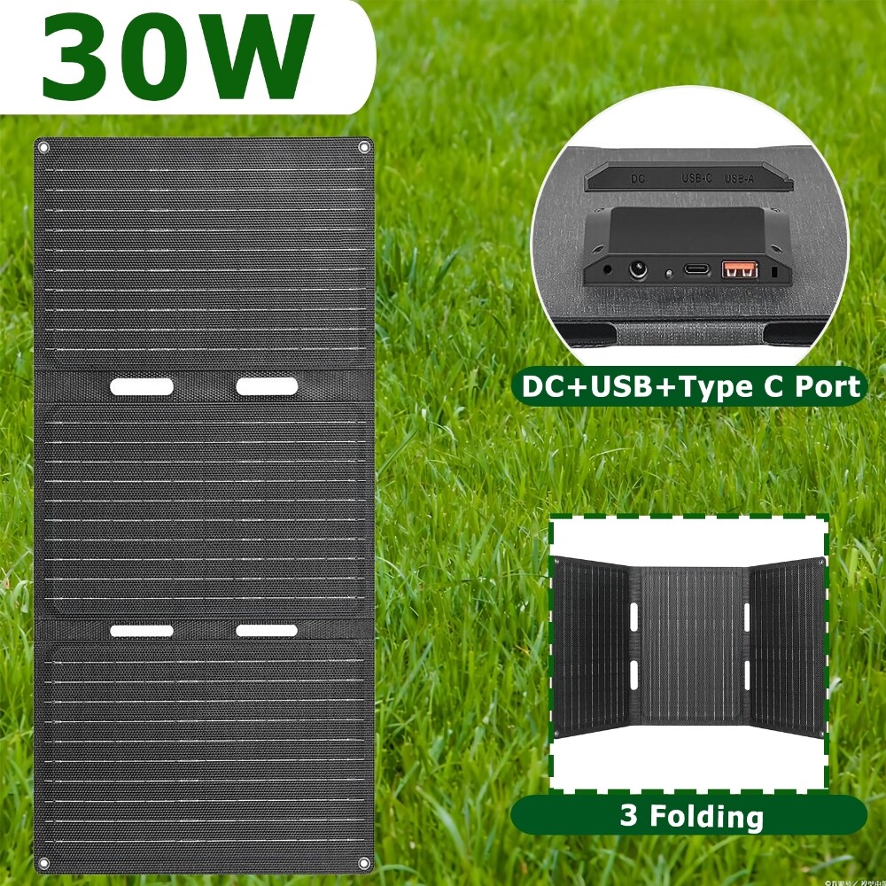 ETFE Folding Mono Solar Panel Mat Kit 30W 12V Camping Battery DC USB Charger