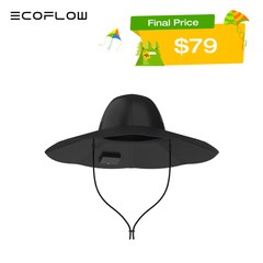 EcoFlow Power Hat Solar Charging Bucket Fishing Hat Dual USB-A/C Ports 22.8 in