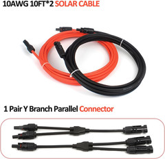 10FT 10AWG Solar Extension Cable with Male and Female Connectors, Solar Y