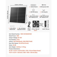 Solar Powered Fan, 15W Solar Panel with 2 Fans, Adjustable Solar Panel Angle