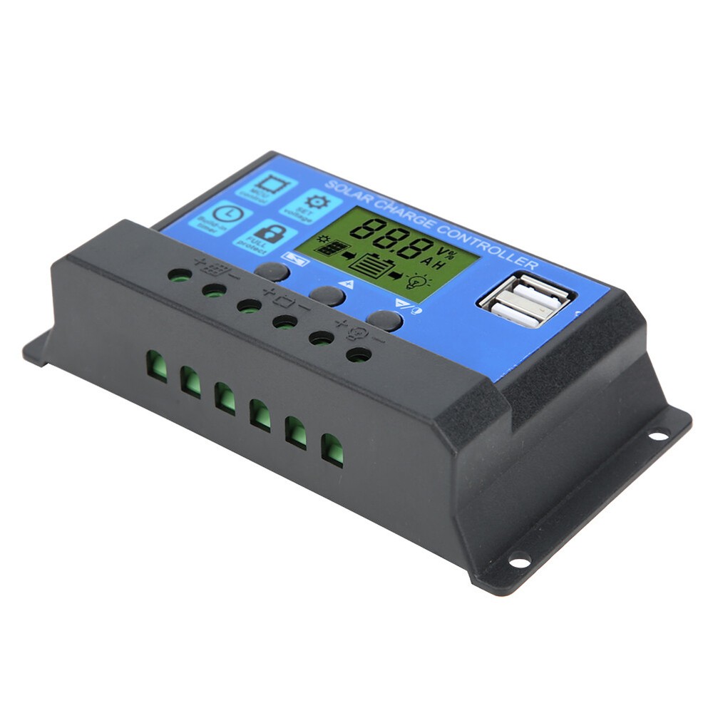 Solar Panel Controller LCD Battery Control USB Output 12V/24V 30A