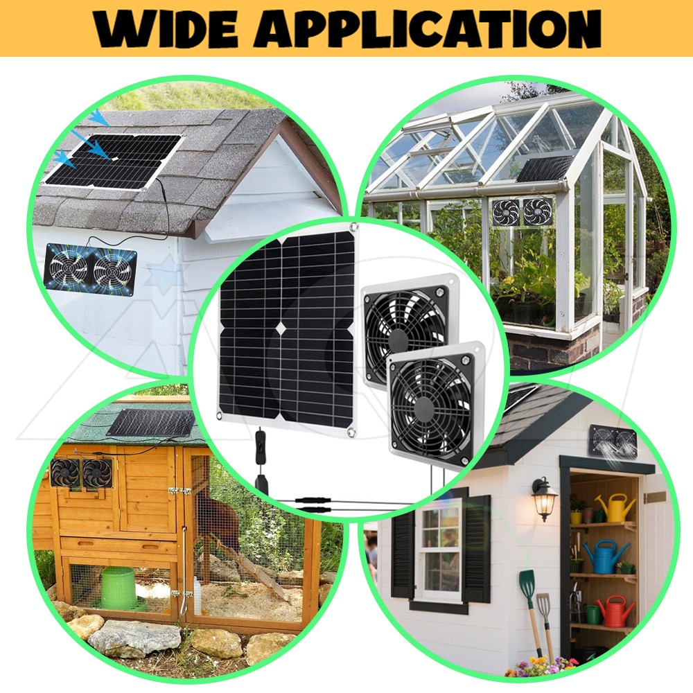 Solar Fan Kit Waterproof Solar Panel Ventilation Fan Exhaust Intake Greenhouse