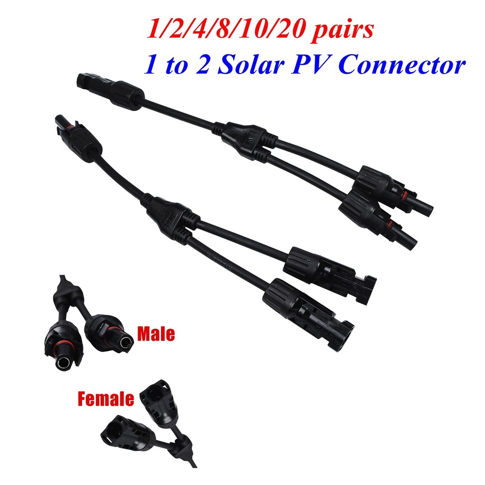 Solar Panel Y Branch Cable Connection Waterproof Adapter Connector Extension 1-2