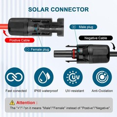 10 FT 10 AWG Solar Extension Cable, Flexible Male to Female Connector Wire
