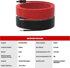 40Feet 10AWG Solar Extension Cable for Solar Panels RV Marine Camper Ferry