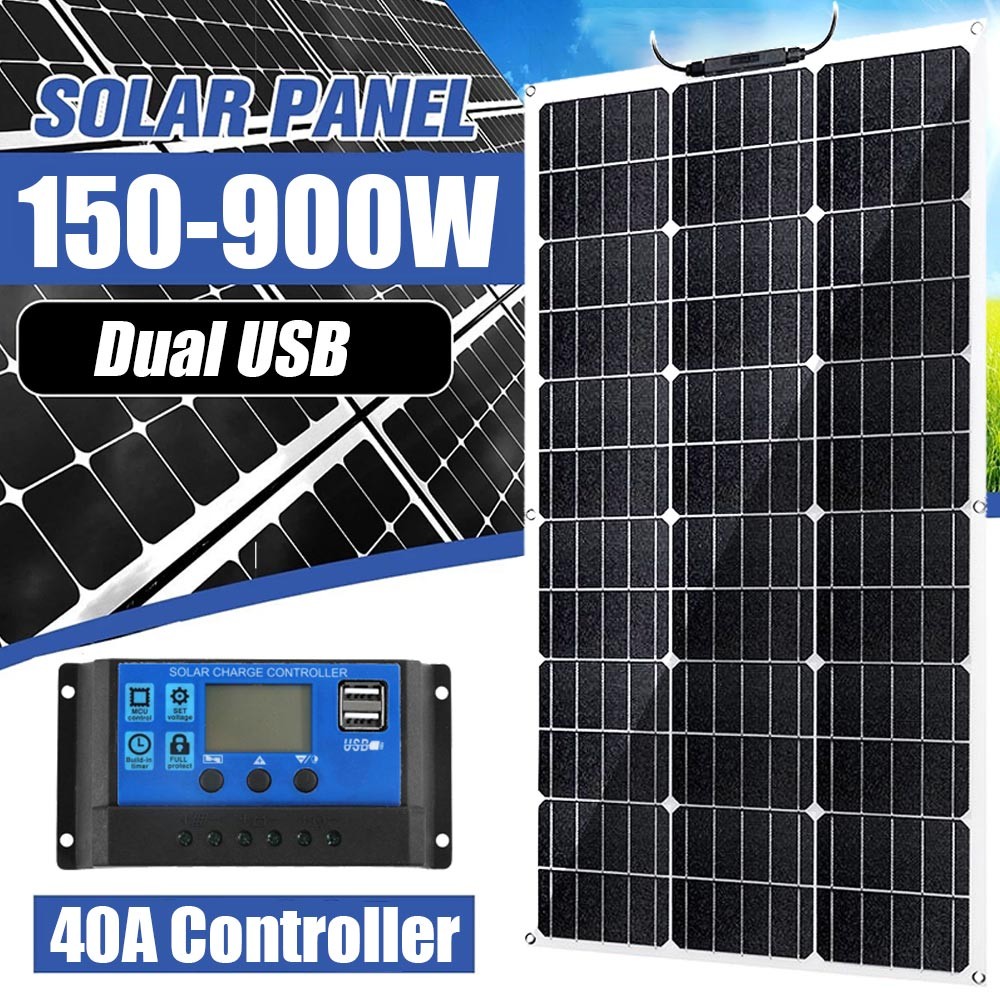 300W Monocrystalline Solar Panel LCD Battery Charger Kit f/ Home/Caravan/RV/Boat