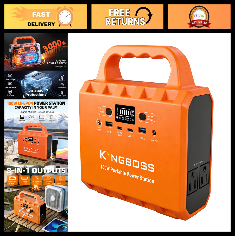 100W Portable Power Station, 96Wh LiFePO4 Battery, Ultra-Light Solar Generator,