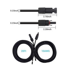 20FT 10AWG Solar Adaptor Wire Extension Cables 20FT10AWG, a pair,black