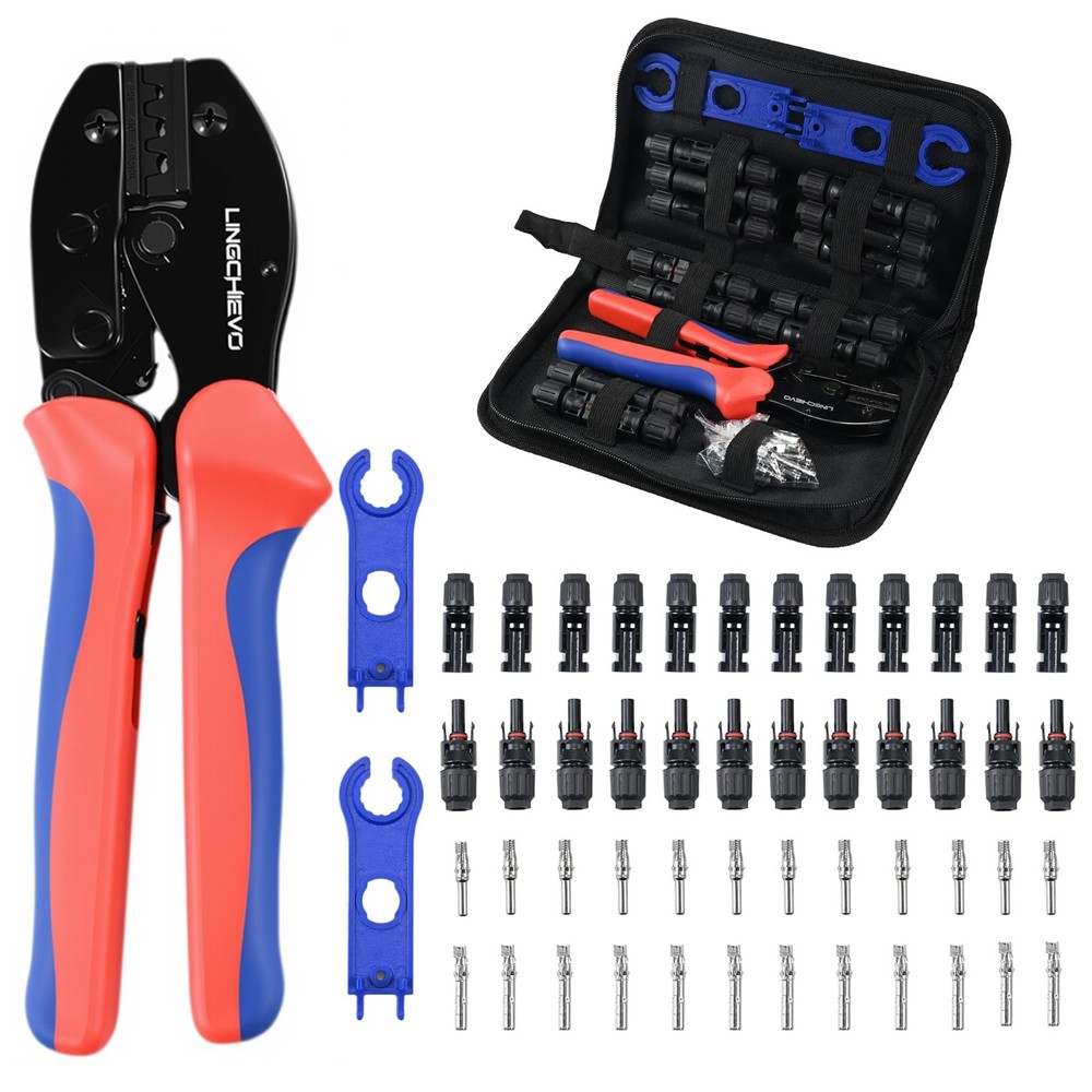 Lingchievo Solar Crimping Tool Kit 1410 AWG with 12 PCS MC4 Connectors
